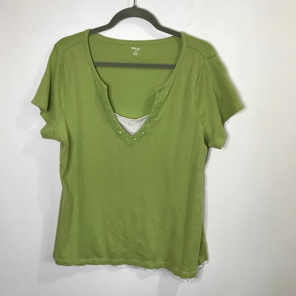 Style & Co. Green T-shirt Plus 3X 100% Cotton Beaded Sequins